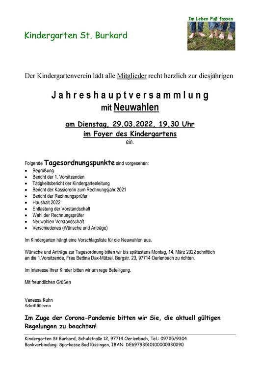 Jahreshauptversammlung mit Neuwahlen Kindergarten Oerlenbach 2022